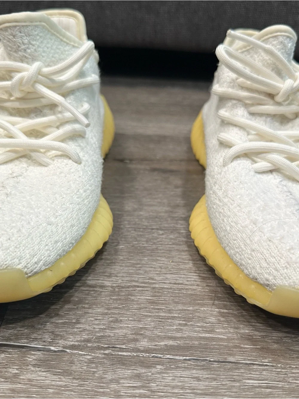 Yeezy Cream Knit Athletic Sneakers with Yellow Sole Boys Size 5